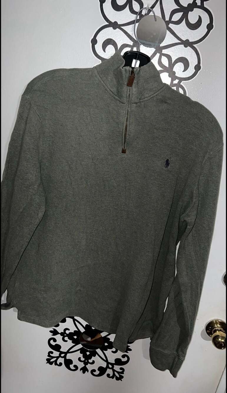 Polo by Ralph Lauren Vintage 1/4 Zip Ribbed Cotton Pullover Sweater Green Size L